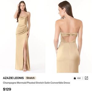 Azazie Champagne Backless Satin Gown
